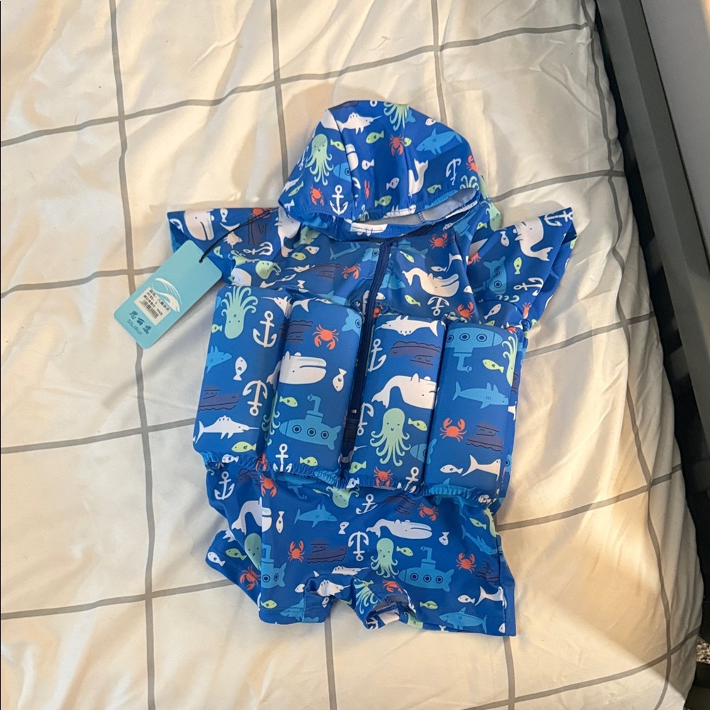 Blue Kids' Swim Vest with Sea Creatures